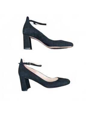 Pura Lopez Black Suede Ankle Strap Heels ~ Size 36.5 US Size 6.5